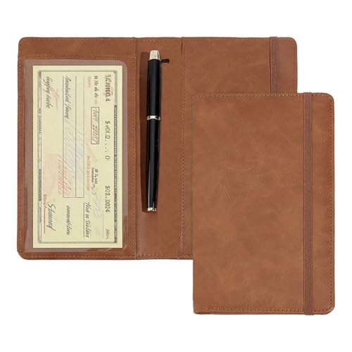UNICRAFTALE Couverture de Chéquier Personnel pour Chéquier en Cuir Sienna Porte Chèques 19.5x11.5cm avec Doubles Chèques Porte Stylo et Fentes pour Cartes pour Chèques d'affaires Blocage RFID
