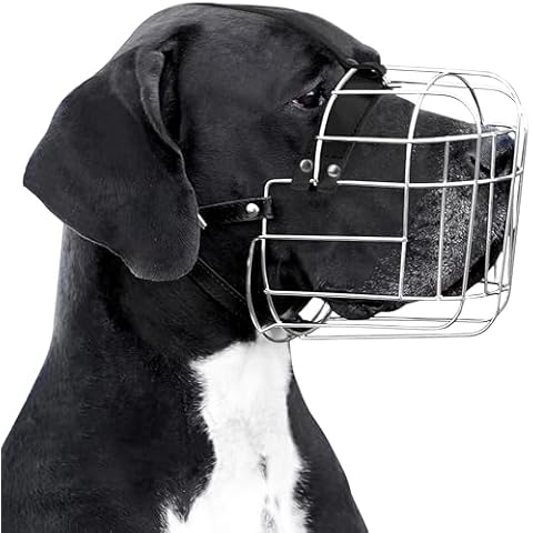 BRONZEDOG Wire Basket Dog Muzzle with Leather Straps for Large Dogs Cover