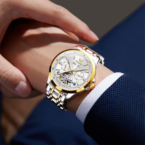Image of OLEVS Automatic Watches for Men Luxury Skeleton Multi-Function Mechanical Watch Self Winding Date Waterproof Luminous Mens Watch
