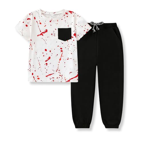 Image of Size 5-13 Years Boys Summer /Spring Outfits Set Short Sleeve T-Shirt & Pants Kids Boys Fall Fashion Clothes Sets