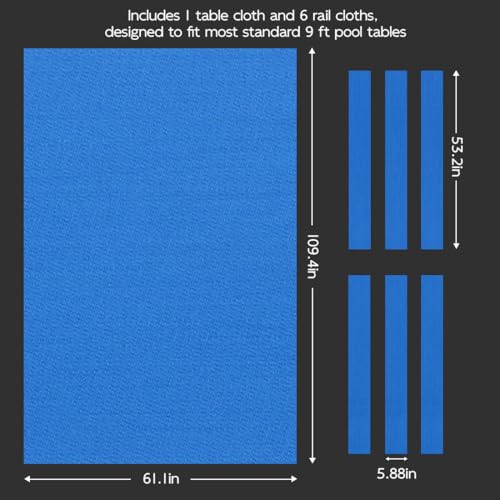 KONLLEN Billardtischdecke aus Filz mit 6 Stoffstreifen, vorgeschnittene Billardtischdecke, Filz, Billardtuch für amerikanische Billardtische mit neun Bällen