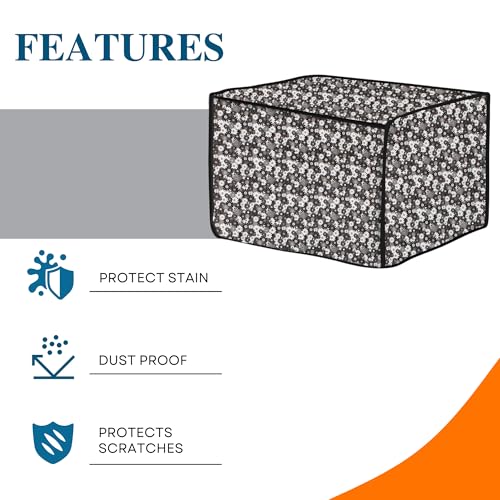 Image of PVC Microwave Oven Cover for IFB 30L 30BRC2 | Full Closure Zip | Waterproof & Dustproof | Attractive Digital Print | Stain Resistant | 48 x 53 x 34 cm | Black White Flower Design