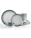 Sweejar Dinnerware Sets Service for 4, 12 pcs Porcelain Plates and Bowls for Kitchen, Housewaring Gift, Chip and Scratch Resistant Dish Set, Handmade Dishwasher and Microwave Safe Plate Set, LightGray
