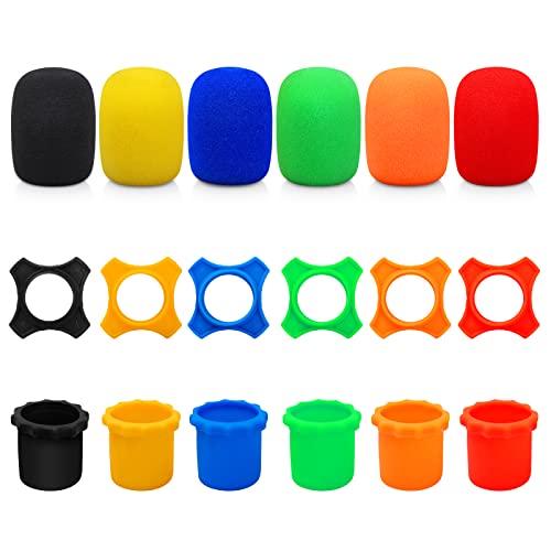 Hibeam 6 Set Anti-Rolling Wireless Handheld Microphone Rubber Protection Ring, Bottom Rod Sleeve Holder,Shakeproof Microphone Windscreen Foam Covers for KTV Device, 6 Assorted Colors