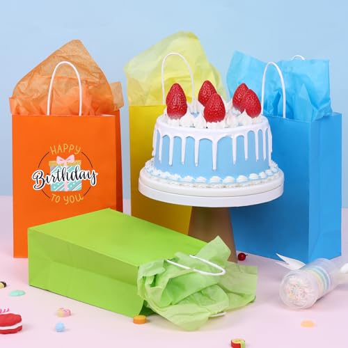 OUTUXED 30pcs Paper Gift Bags with 30 Tissues Bulk, 6 Colors Party Favor Bags with Handles, Small Goodie Bags Gift Bags for Birthday, Party Supplies and Crafts