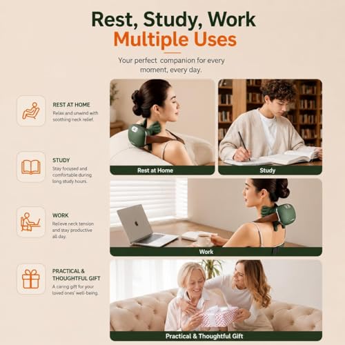 Image of Neck and Back Massager with Heat, 4D Deep Tissue Kneading Massage Pillow, Portable Electric Massager for Shoulders, Waist & Legs, Ergonomic Human-Hand Design for Pain Relief & Muscle Relaxation