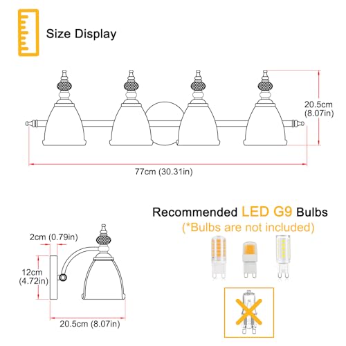 Image of Brushed Antigue Brass Bathroom Light Fixtures 4 Lights, Antique Brass Vanity Light, Vanity Light Over Mirror, Vintage Bathroom Light with Clear Flower Glass, Lights for Wall Interior Hallway