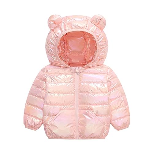 Toddler Baby Puffer Jacket with Bear Ears Boys Girls Thermal Hoodie Zip-Up Fashion Down Coat Fall (Pink, 6-12 Months)