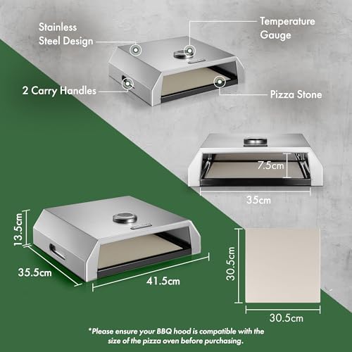VonHaus BBQ Pizza Oven Outdoor – Stone Included, for Charcoal & Gas Barbecue Grills – Stainless Steel, Temperature Gauge, Carry Handles – For up to 12” Pizzas – Can Also Smoke Meat, Fish & Veg - Image 7