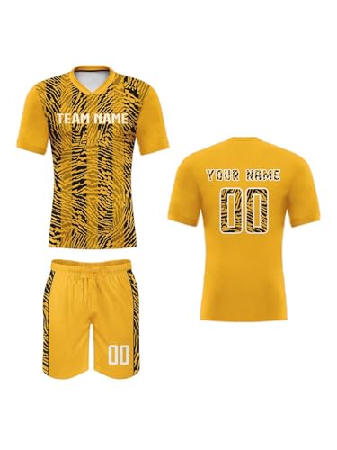 Men‘s Custom Soccer Jersey Shorts Personalized Team Name Numbers Hockey-Inspired Striped Color Practice Fan Uniform Gift Yellow-Black