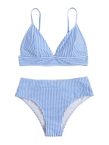 Verdusa Women's Striped High Waist Bikini Sets Swimsuit 2 Piece Bathing Suits