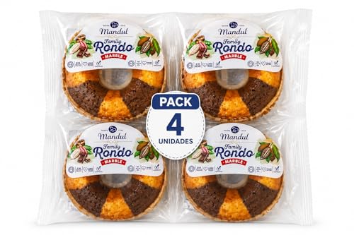 Mandul Family Rondo Marble Pack de 4 | Bizcocho Marmoleado Vainilla y Chocolate | Pastel Dulce para Desayunos y Meriendas