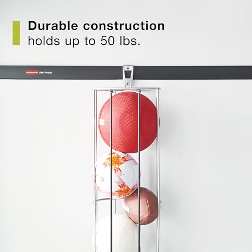 Image of Rubbermaid Garage FastTrack Vertical Ball Rack Satin Nickel Wall Mounted Storage System Holds up to 50 pounds for Home /Garage Silver