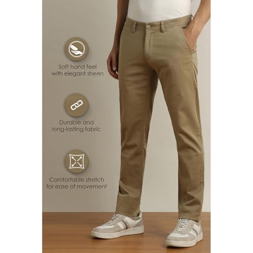 Image of Peter England Men's Super Slim Fit Stretchable Cotton Satin Casual Trousers | Office Sleek & Trendy Look