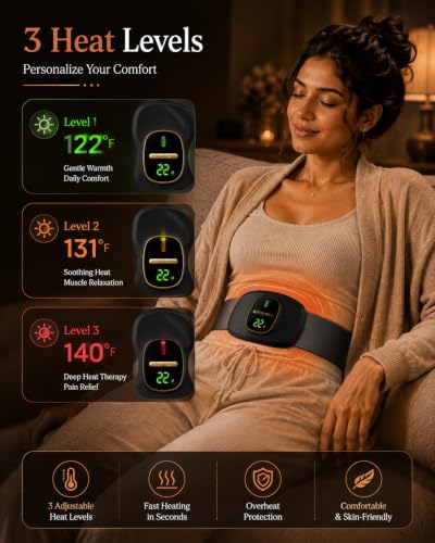 Image of Comfytemp Period Cramp Relief Massager with 3 Heat & 3 Massage Modes, Portable Cordless Electric Heating Pad for Pain Relief, Back & Belly Heating Belt with LED Display, Rechargeable Menstrual Device