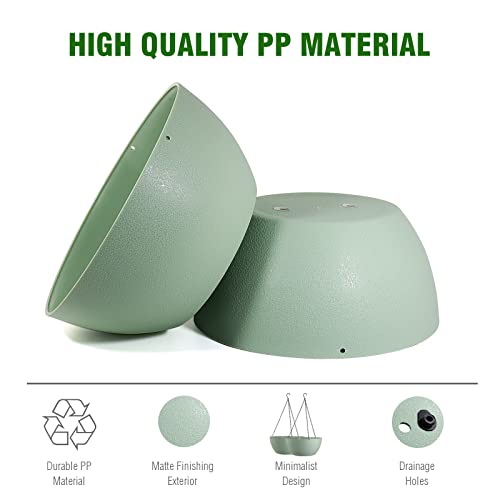 Wousiwer 13 Inch 2 Pack Large Hanging Planters For Indoor Outdoor Plants With Drainage Holes And Chain, Round Hanging Flower Pots For Garden Home Porch Decor, Green #TOP2