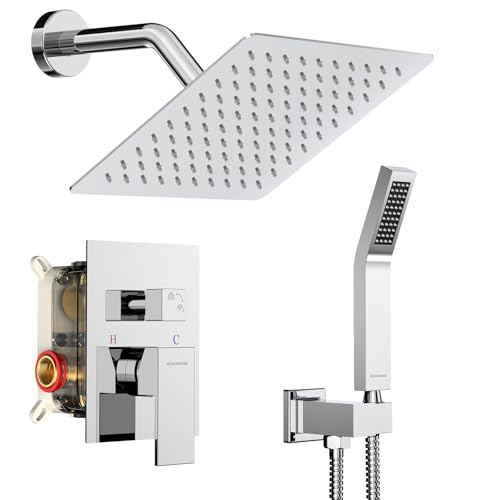 Image of SR SUN RISE Shower Faucet Set 8-Inch Rainfall Shower Head Polished Chrome