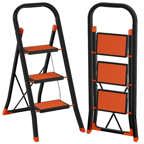 AMHANCIBLE Trittleiter, Leiter mit 3 Stufen, bis 150 kg...