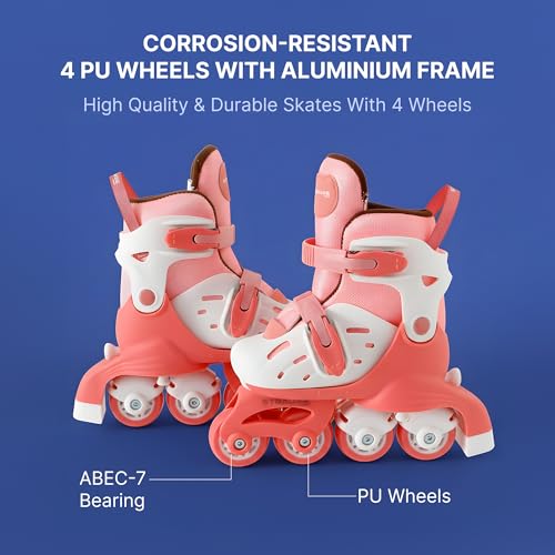 Image of Strauss Convertible (Inline /Roller) Skates | Size S adjustable 17-21.5 cm | LED Light Wheels | Skates for Boys & Girls | No tools required | Detachable Liner for Cleaning | With Brakes | EU 31-34 Size