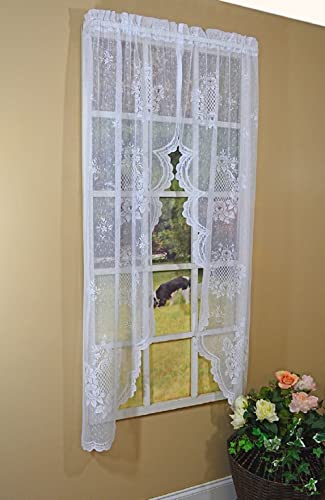Cameo Rose Lace Tier Curtain Collection by Curtain Chic (White, Swag Valance Pair 56W x 63L)