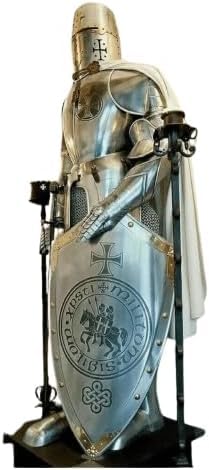 Costume de chevalier médiéval en acier avec support, finition polie