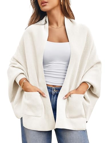 Image of Saodimallsu Womens Open Front Cardigan Batwing Long Sleeve Shawl Chunky Knit Loose Fall Poncho Sweater Coats