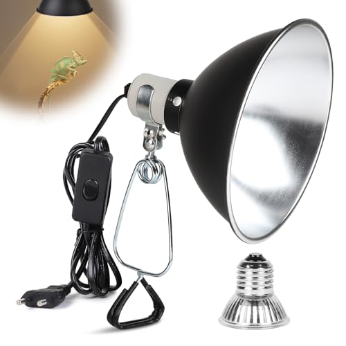 CPROSP Lampe Chauffante Terrarium Dome E27 avec 1 Ampoule 25W et Pince de Fixation, Lampe Chauffante Tortue à Réflecteur en Aluminium, pour Serpent, Lézard, Cacatoès, Caméléon, Plantes etc.