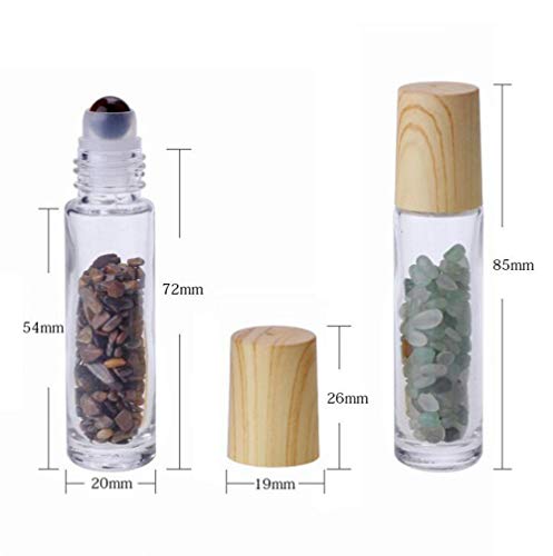 Glass Roller Bottle With Gemstone Balls, 10ml Essential Oil Roll On Bottles, Travel Sample Bottles With Crystal Chips Inside for Oil Perfume - 10 Pcs3