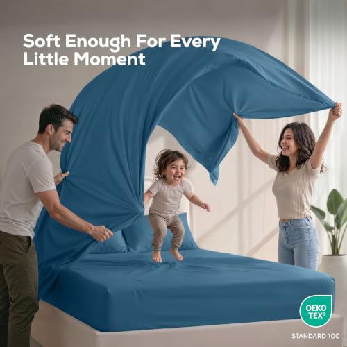 Image of Utopia Bedding Full Size Sheet Set - 4 Piece Bed Sheets, Soft and Breathable Microfiber, Includes 1 Fitted Sheet, 1 Flat Sheet and 2 Pillowcases - Oeko Tex (Dusk Blue)