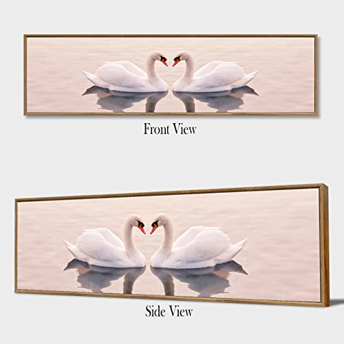 Image of PAINTINGMANTRA Two Swan Love in the Lake Large Canvas Painting Framed Panel Wall Painting, Framed Luxury Paintings for Home Decoration, Living room, Bedroom & Office Decor (White, 13x47 Inch)