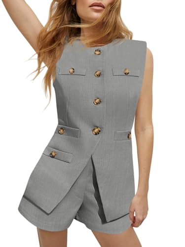 Ensemble assorti femme bureau chic gilet blazer boutonné et short Tankaneo