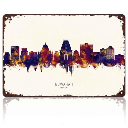 Guwahati Assam Skyline Vintage Metal Wall Art Signs 8X12 In