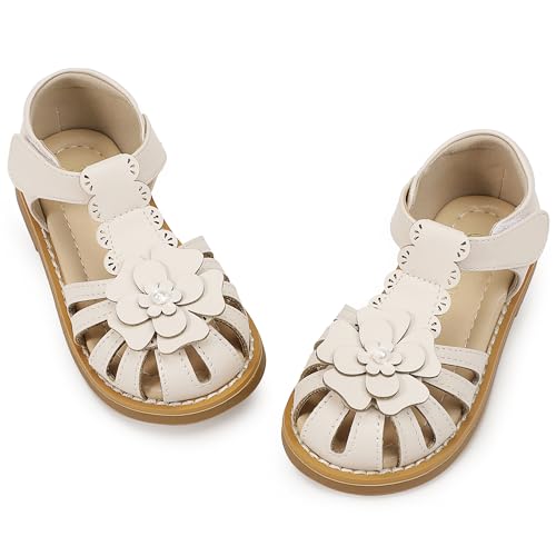 Image of Hehainom Toddler Girls Sandals Closed Toe Flats Dress Sandals Summer Flower Kids Shoes
