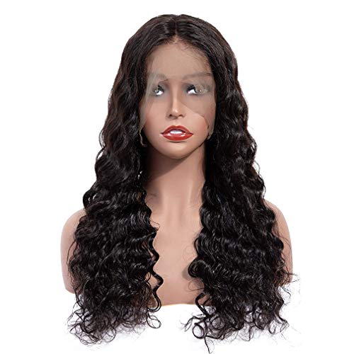 COSYMAY 22'' Curly Wig for Women Natural Black Human Hair Wig Middle Part 13x4'' Lace Front Wig Kinky Curly Deep Wave Brazilian Virgin Remy Hair Wig 1B