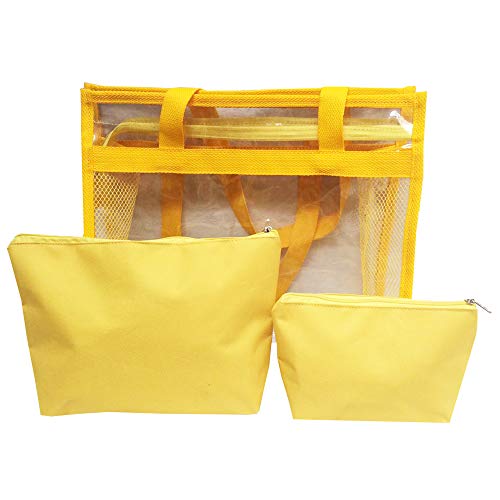 Bolsa feminina praia sacola transparente 2 necessaires brinde amarela