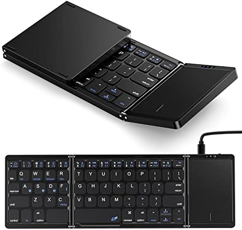 Erkovia Foldable Bluetooth Keyboard with Touchpad, Rechargeable Wireless Portable Keyboard, Dual-Mode Bluetooth/USB Wired Pocket-Sized Travel Keyboard for iOS, Android, Windows, Mac OS