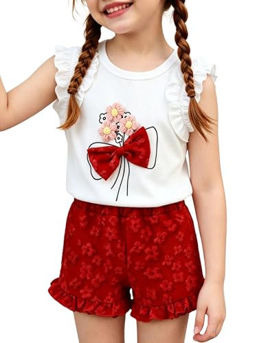 Image of Ayzozuy Kid Girl Clothes Shorts Set 2 Piece Outfits Summer Casual Short Sleeve Top and Shorts Set for Girls 4-7