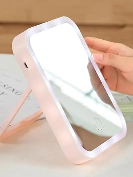 UNICHROME Desktop Touch Makeup Mirror Pink Color Make Up Mirror with Led Lights