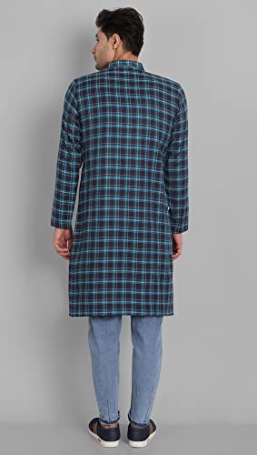 SKAVIJ Mens Indian Ethnic Cotton Straight Checked Kurta Tunic Top4