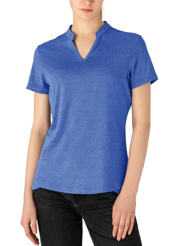 Image of Gopune Women's V Neck Golf Polo Shirts Collarless Short Sleeve Lightweight Quick Dry Tennis Running T-Shirts
