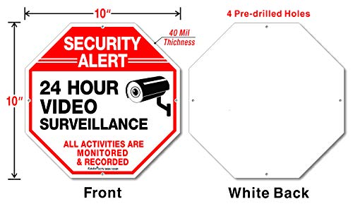 (4 Pack) Security Alert, 24 Hour Video Surveillance, All Activities Monitored Signs,10 X 10 .040 Aluminum Reflective Warning Sign For Home Business Cctv Security Camera, Indoor Or Outdoor Use #TOP1
