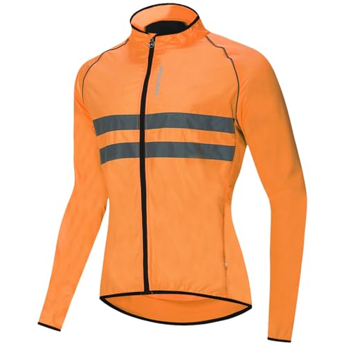 WOSAWE Men's High Visibility Cycling Wind Jacket Water Resistance Reflective Windbreaker, Orange 2XL