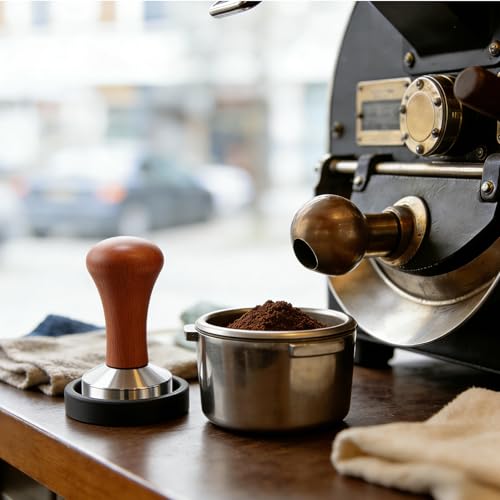 SZJYG Tamper do espresso, 58 mm, tamper do kawy, z drewnianym uchwytem i matą silikonową, ubijak do kawy, silikonowy ubijak do kawy, ze stali nierdzewnej