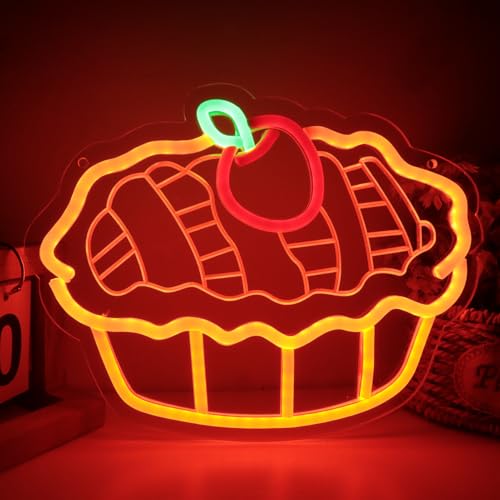 Image of Apple Pie Neon Signs for Wall Decor, Dimmable Pie Cake Neon Lights for Business | USB Power Apple Pie Signs for Home Kitchen Restaurant Coffee Shop Club Bar Decoration