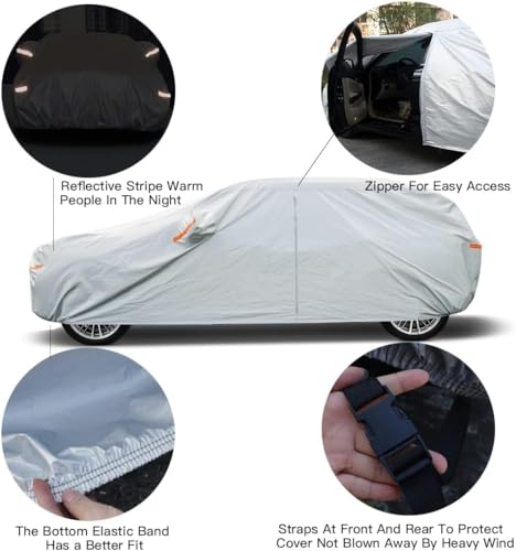 Image of Kayme 6 Layers SUV Car Cover Custom Fit for BMW X5 (2007-2025) Waterproof All Weather for Automobiles, Outdoor Full Cover Rain Sun UV Protection.Silver