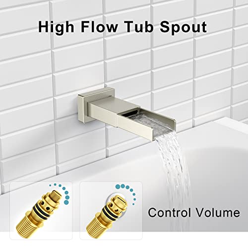 Image of SR SUN RISE 12 Inches Shower and Tub Faucets Sets Complete All Metal Shower System with Tub Spout Square Bathtub Faucet Set Shower Head and Handheld Combo, Brushed Nickel(Valve Included)