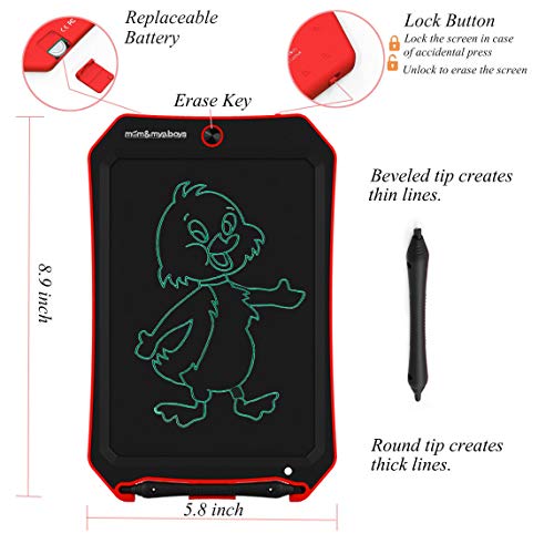 mom&myaboys LCD Writing Tablet Toys for Kids Birthday Gifts,Kids Toy 8.5 Inch Writing Boards,Electronic Writings Pads Drawing Board for Kids, Blackboard Erase Button Lock Included(Red)
