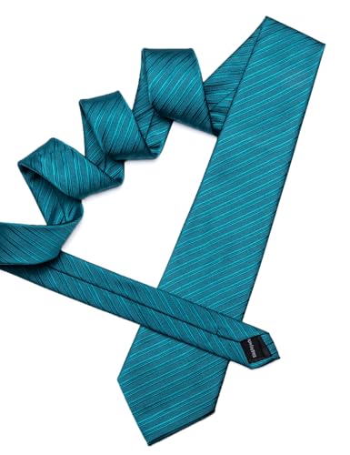 Image of Barry.Wang Solid Striped Tie for Men Silk Necktie Pocket Square Cufflinks Formal Wedding Party Business