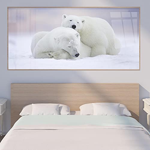 Impressions sur Toile Ours Polaire Noir Blanc Peinture Photo Art Mural Affiches Non tissées Salon Chambre Décor à la Maison 19,6'x39,4 (50x100cm) sans Cadre