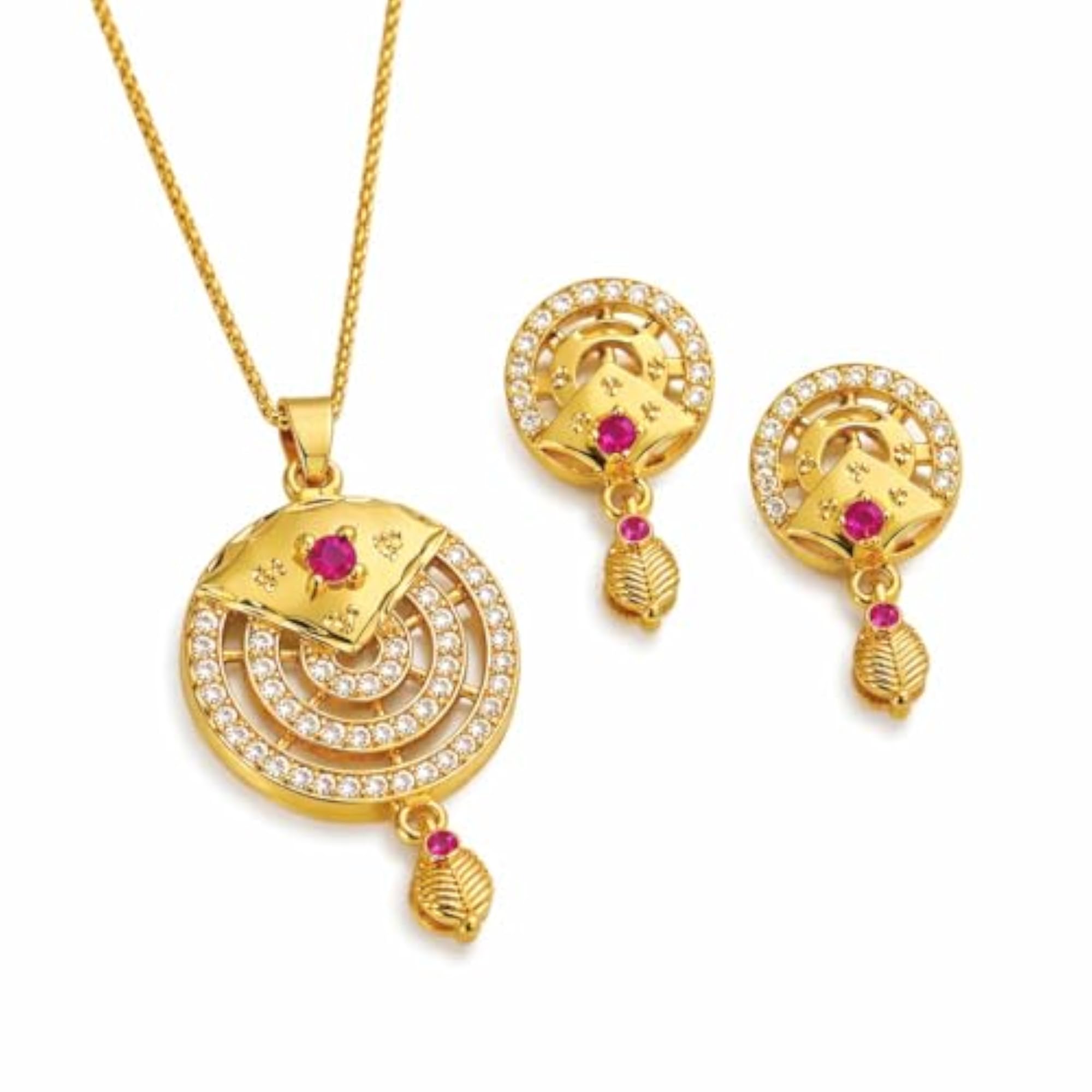 Micro Gold Plated Chain Pendant Earrings & Necklace Set